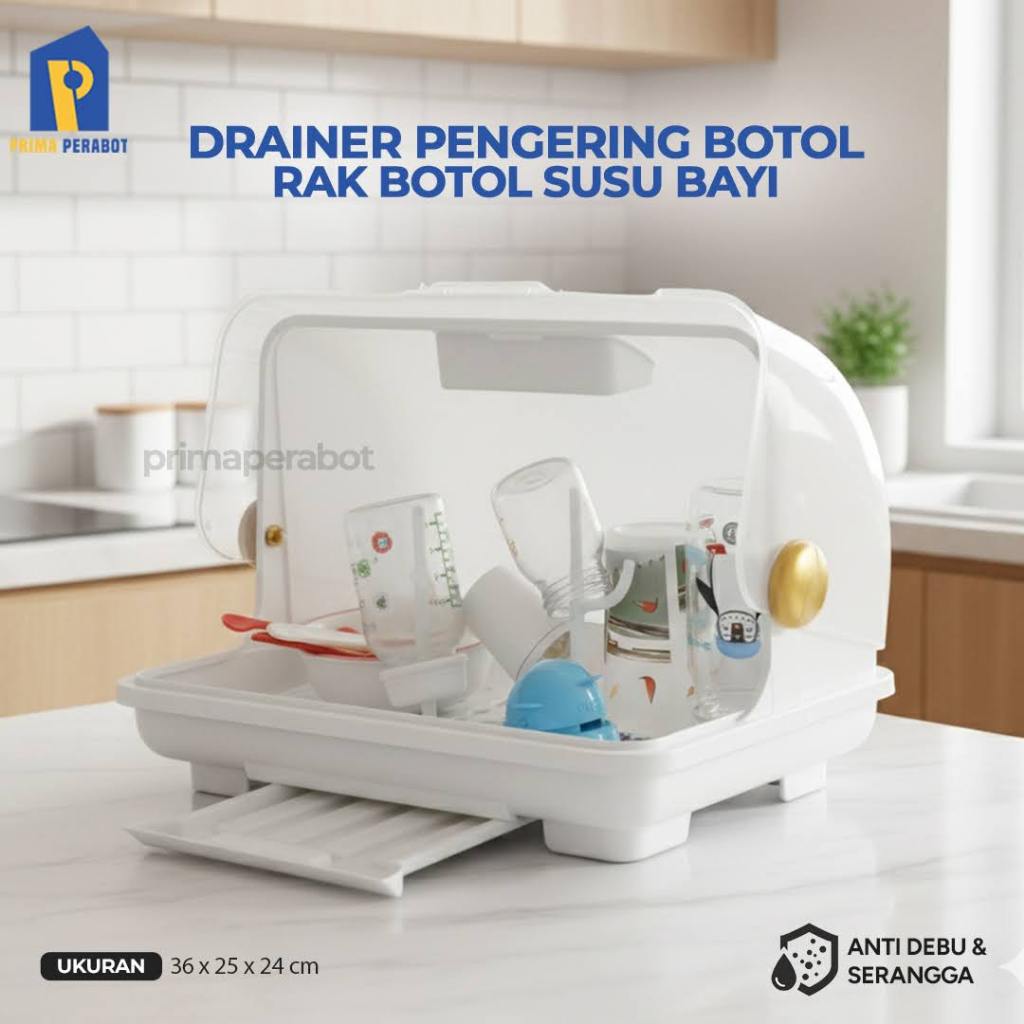 Rak Pengering Botol dan Dot Susu Bayi Tutup Transparan Drainer Higienis Praktis Anti Debu