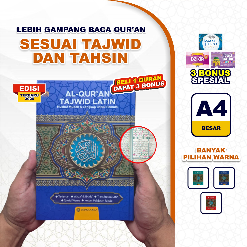 (Bonus 3 Buku) Alquran Tajwid Latin Mudah dan Lengkap Untuk Pemula Dilengkapi Waqaf Ibtida Translite
