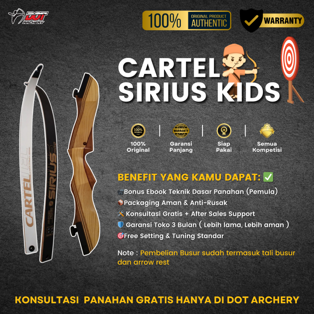 Busur Panah Anak | bowset cartel sirius plus set komplit panahan untuk pelajar | Original Bergaransi