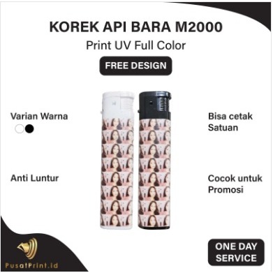 Custom Korek Api Bara M2000 2 Sisi Murah Print UV (MINIMAL ORDER 50PCS)