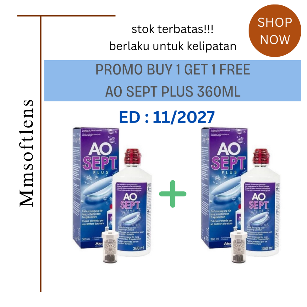 BUY 1 GET 1 FREE Cairan Pencuci Softlens AO SEPT PLUS 360ml bisa untuk RGP by Alcon
