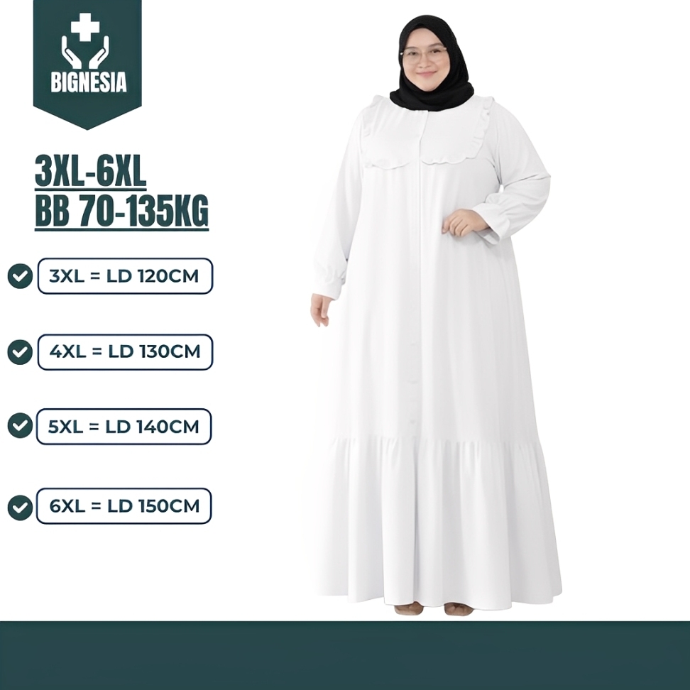 Gamis Wanita Jumbo Baju Lebaran Crinkle Premium LD 120 130 140 150 Abaya Putih Mewah Elegan