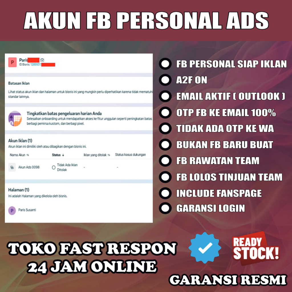 Personal FB Ads Rawatan Bergaransi + OTP Email Aktif ( Outlook )