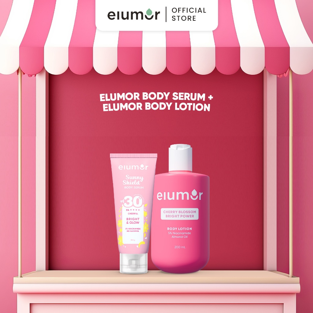 Elumor Body Lotion Cherry Blossom Bright Power 200ml + Elumor Sunny Shield 100g Body Serum Whitening