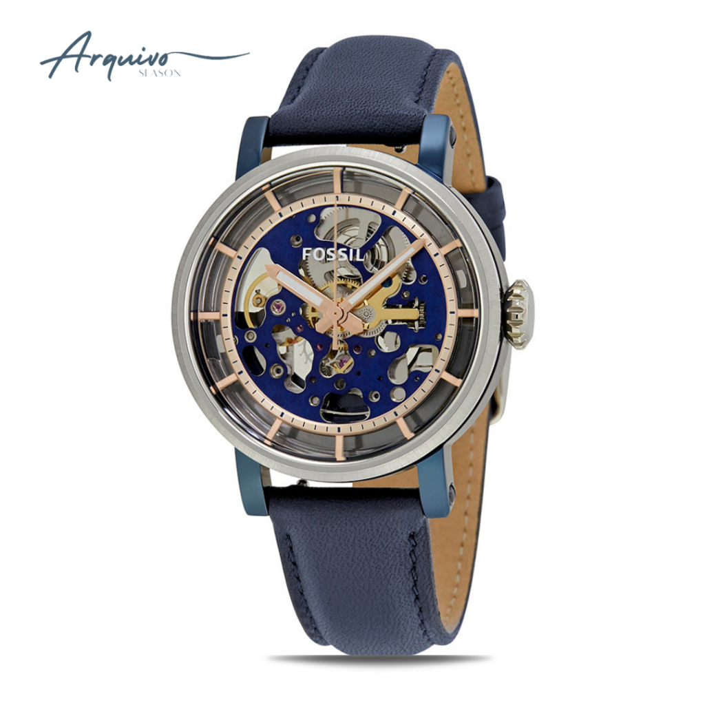 Jam Tangan Wanita Fossil Boyfriend Automatic Blue Leather Casual Mewah Original ME3136