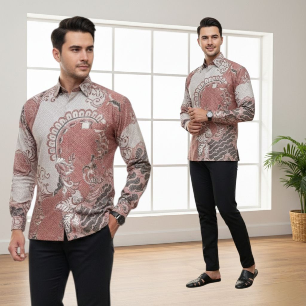{Toko.Sky} Kemeja Batik Pria Lengan Panjang/Kemeja Batik Solo Premium/Kemeja Batik Modern