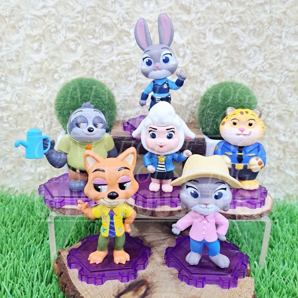 Action Figure Zootopia Alas Ungu set 6 pcs Cake Topper Zootopia Judy Nick