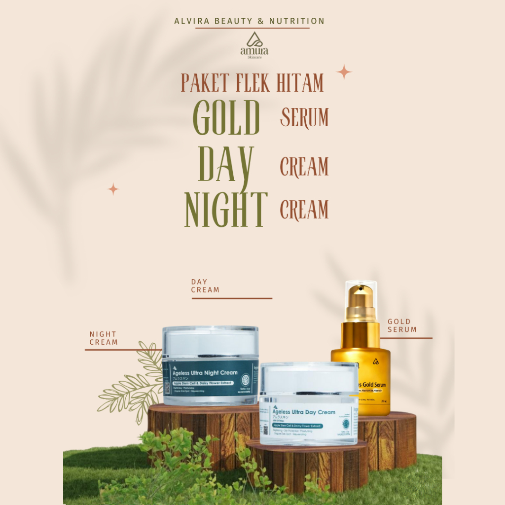 AMURA Paket Flek Hitam Gold Serum & Cream Set Memudarkan Flek Hitam