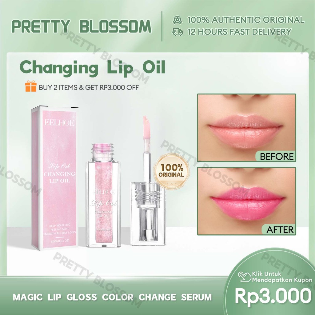 EELHOE Changing Lip Oil 6.5g Magic Lip Gloss Color Change Serum Mengurangi Garis-Garis Halus Pada Bi