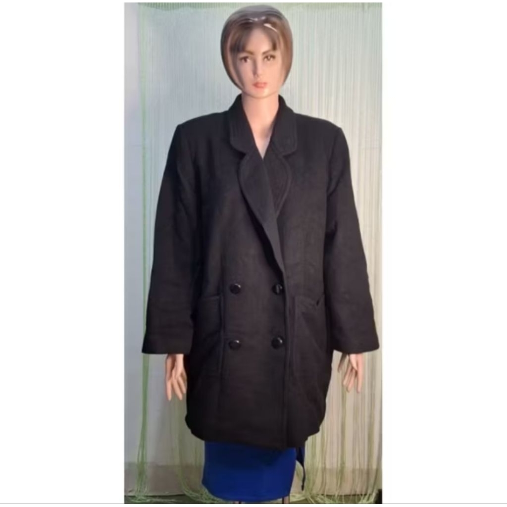 long coat tebal wanita jumbo hitam polos lengan panjang, big size, outer musim dingin ukuran jumbo