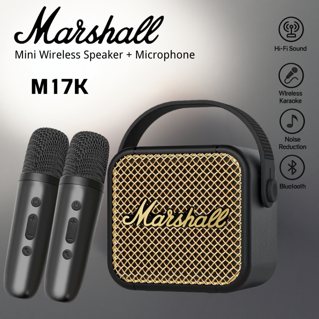 Marshall Mini Bluetooth Speaker Karaoke Boombox || Portable Bluetooth Speaker With Dual Mic Karaoke