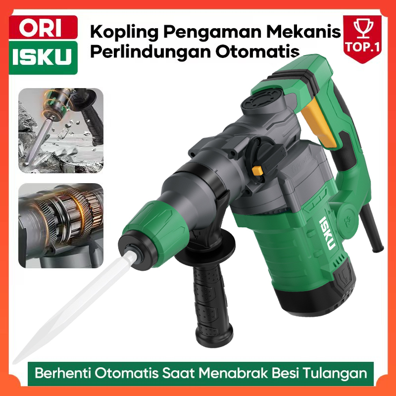 ISKU Mesin Bor Bobok Beton 900W 26mm Rotary Hammer Drill Demolition Alat Penghancur Tembok Bor Tembu