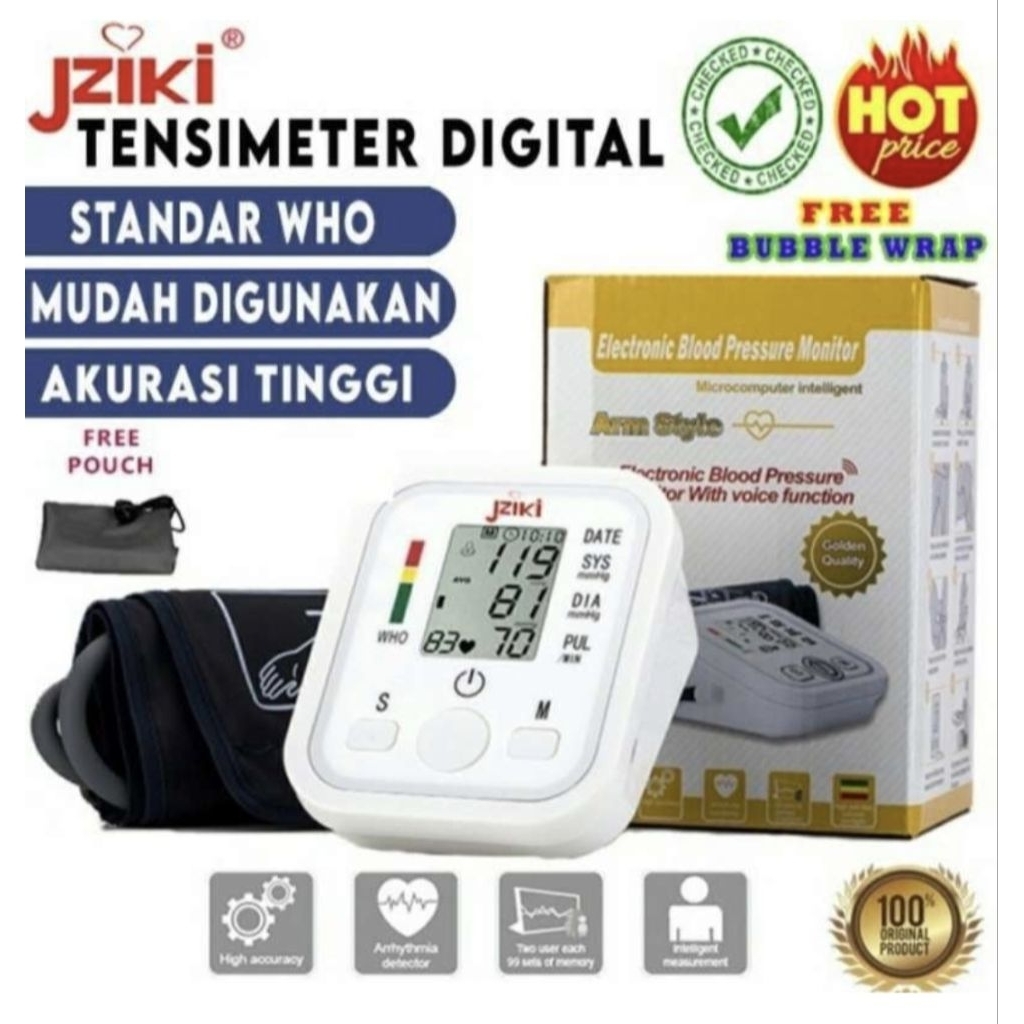 JZIKI TENSIMETER DIGITAL LENGAN ATAS ALAT UKUR TEKANAN DARAH TEST JANTUNG