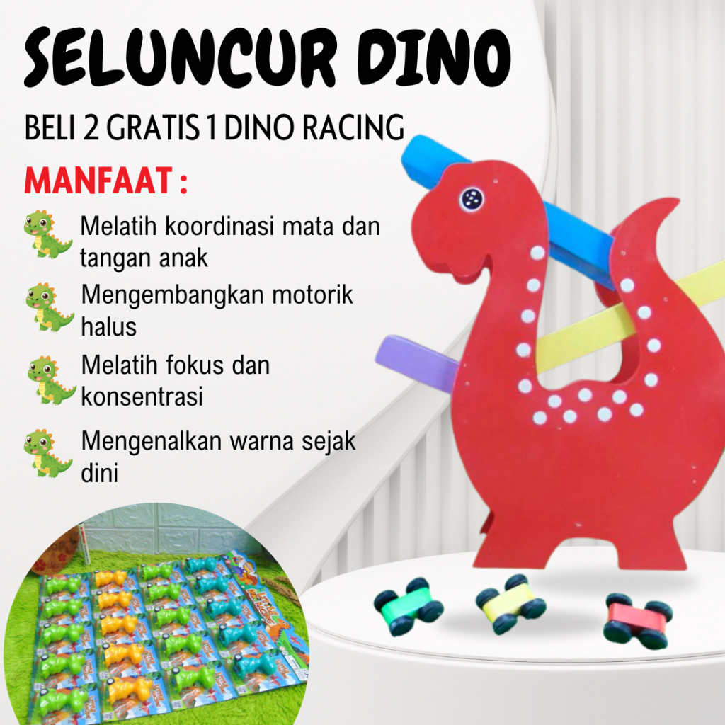 APE-Dino APE Sliding Car Dino Dinosaurus Mainan Mobil Kayu Anak PAUD