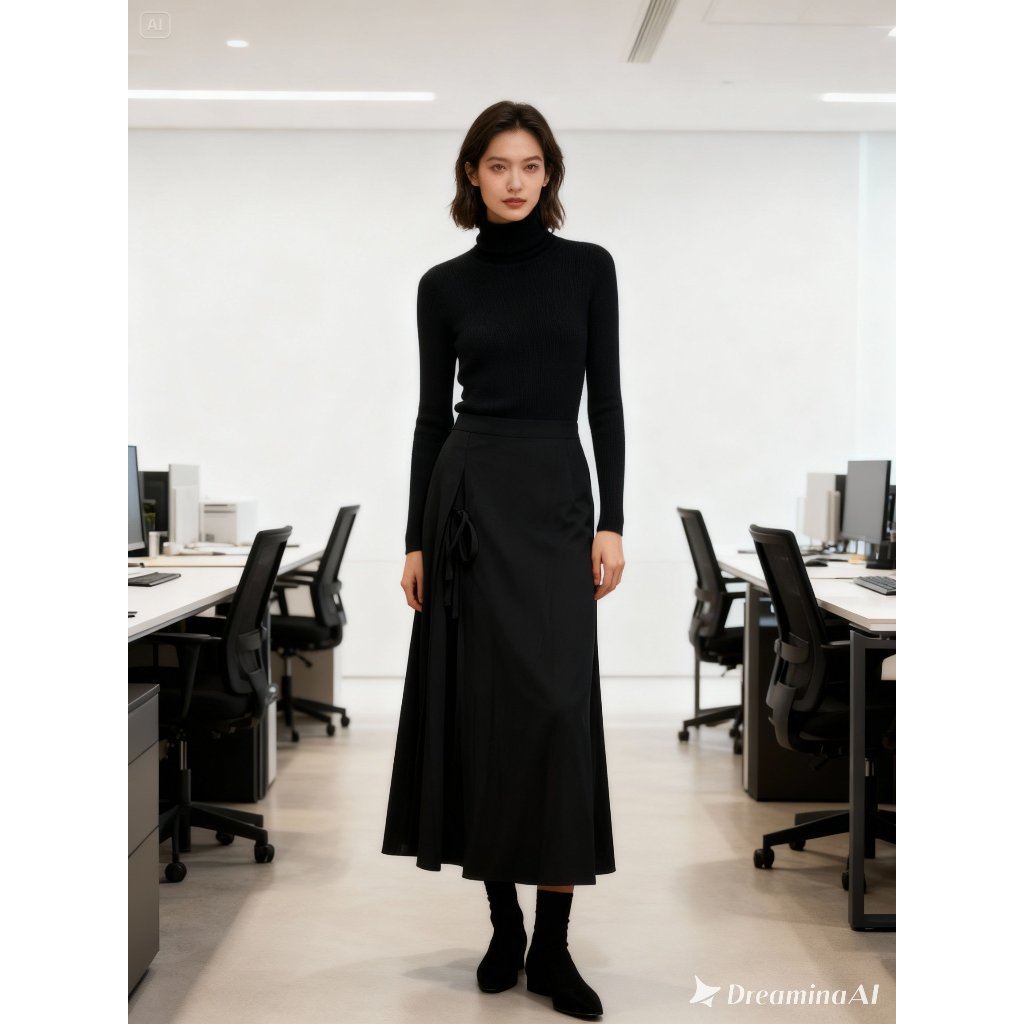 skirt midi flare black rok hitam polos branded wanita