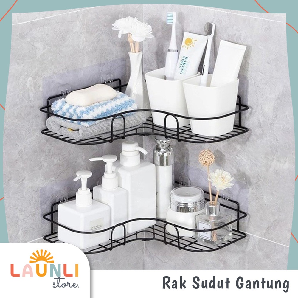 Rak Sudut Kamar Mandi Tempel Dinding Besi Minimalis Organizer Sabun Perlengkapan Mandi