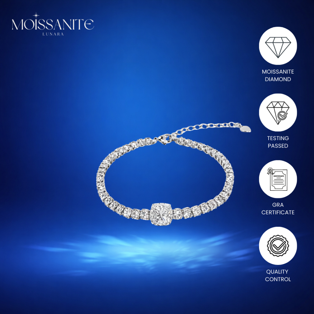 Moissanite Collection - Gelang Moissanite Wanita Sertifikat GRA Asli Bracelet Simple Anti Karat