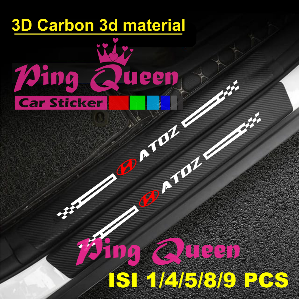 COD 1 set 9pcs cutting sticker stiker sillplate carbon 3d mobil hyundai atoz sticker karbon atoz