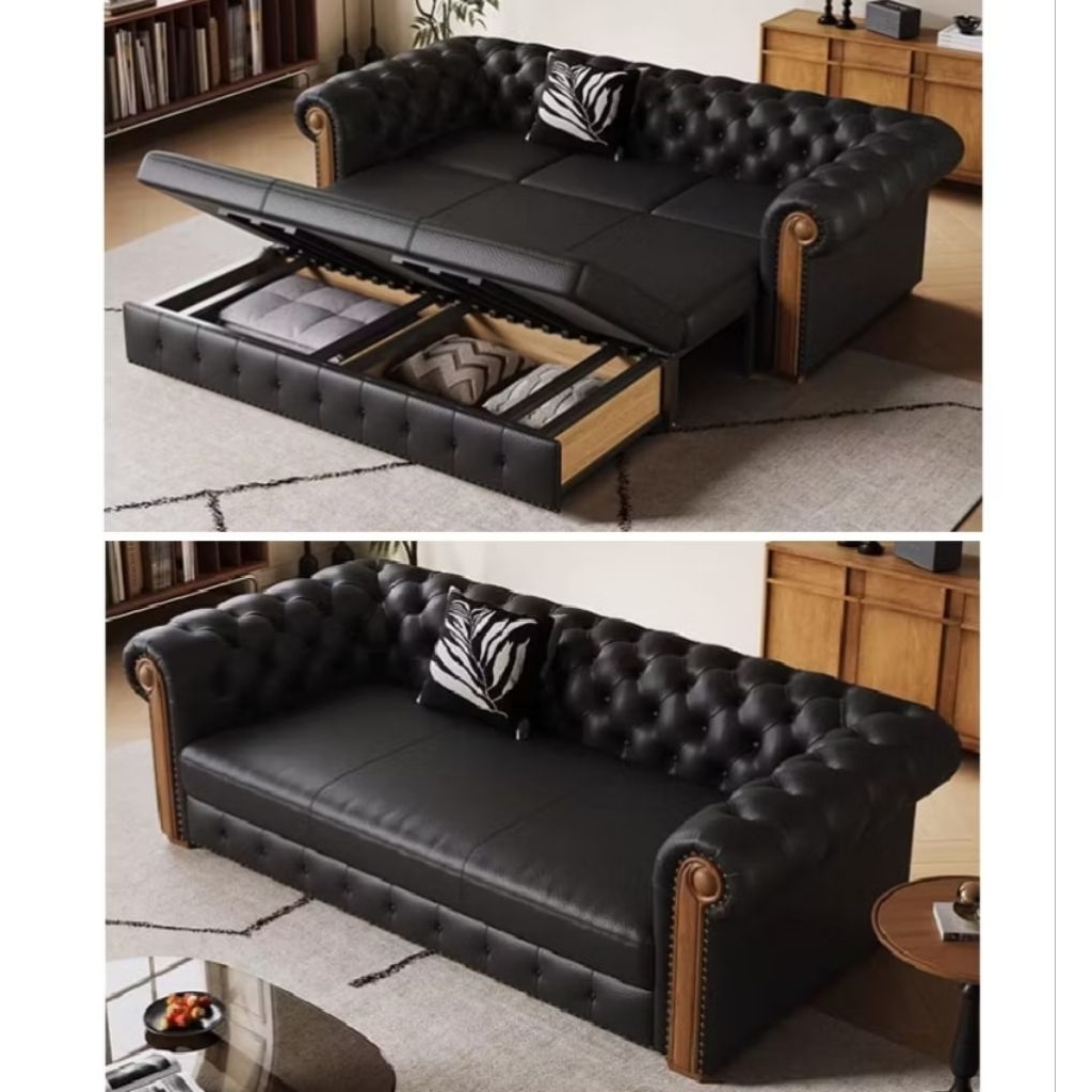 Sofa Bed Modern Multifungsi Sofa Kulit 3 Seater Casterfield Sofabed Minimalis Sofa Kasur Lipat Ruang