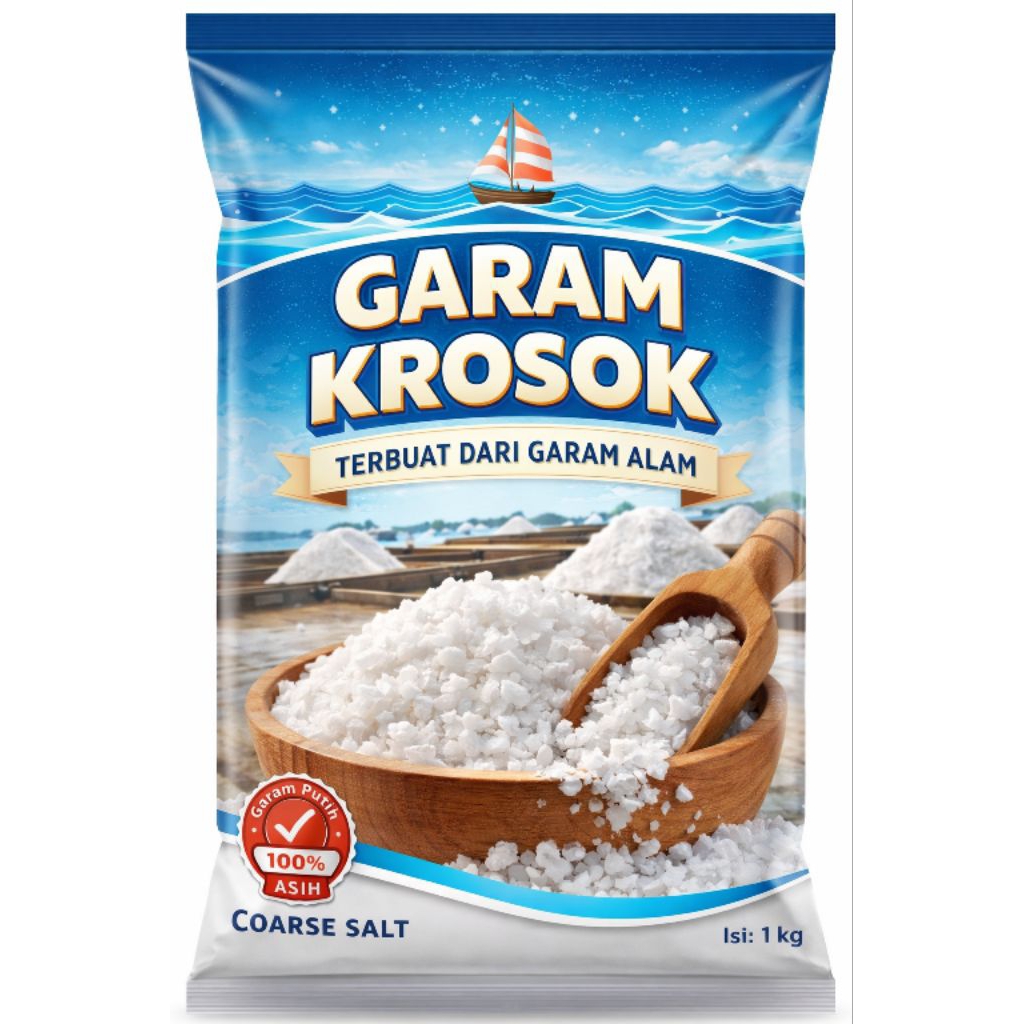 Garam Krosok garam masak garam kasar alami yang dihasilkan dari penguapan air laut pilihan. Memiliki