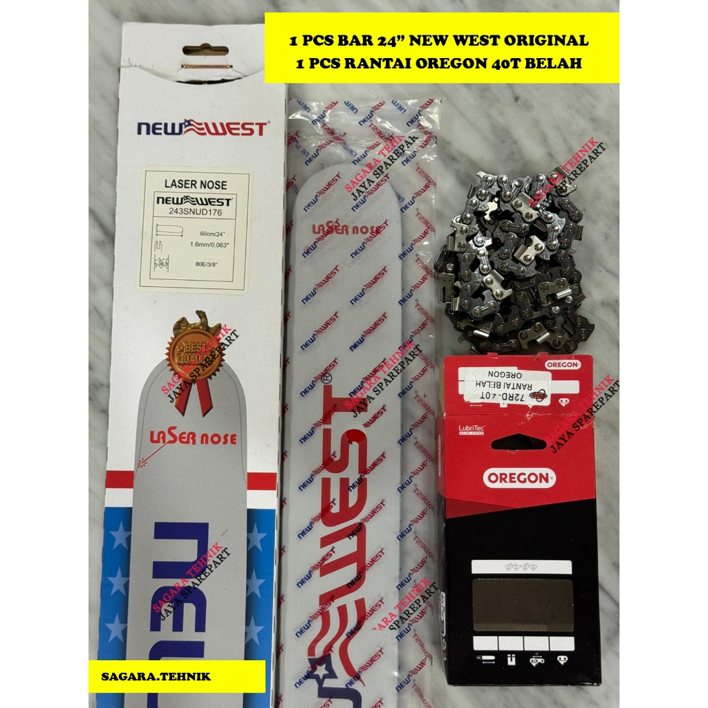 COMBO MURAH 1 SET BAR NEW WEST 24 INCH ORIGINAL + RANTAI OREGON 40T BELAH / POTONG ORIGINAL ASLI