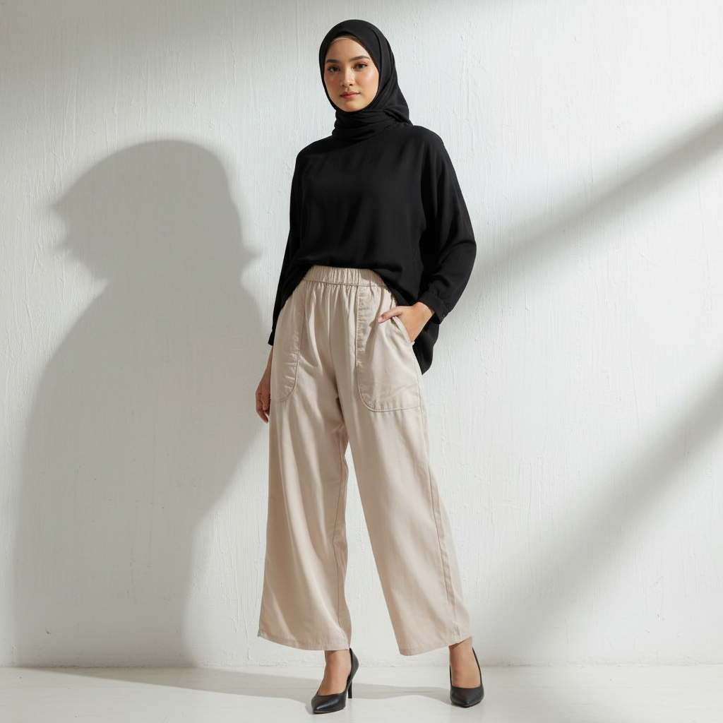Celana Kulot Loose Siluet Longgar Minimalis | Palazzo Bahan Katun Karet Keliling Allsize