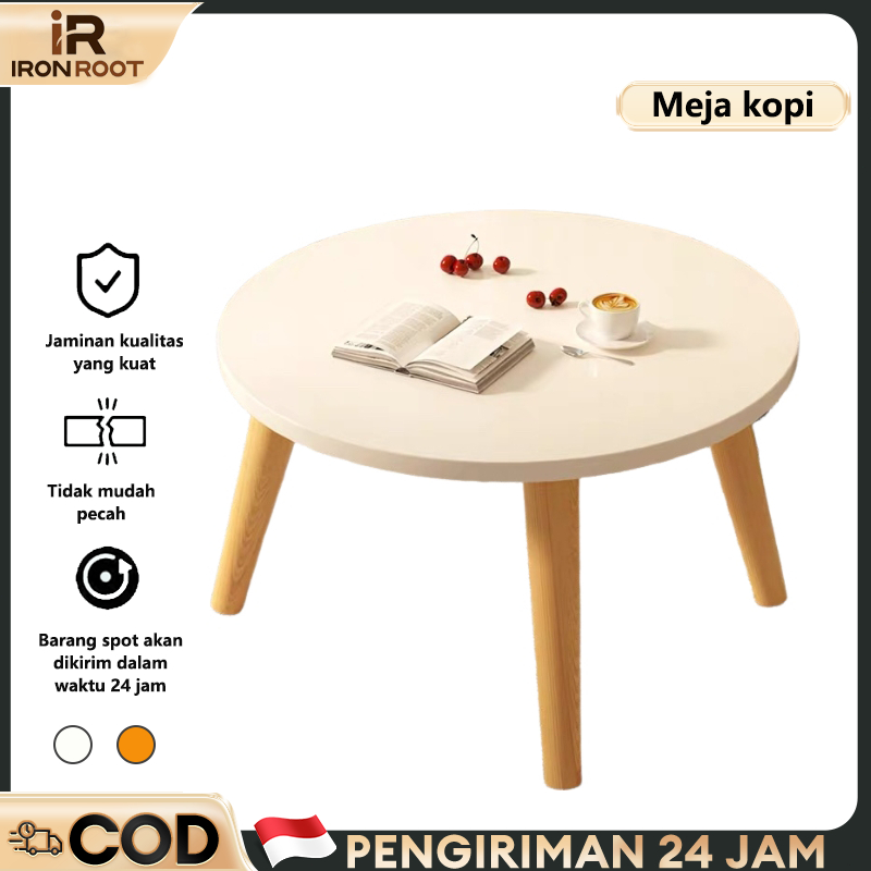 IRONROOT Meja Kecil Minimalis Meja Kopi Jepang Lantai Duduk Bentuk Kecil Rendah Kaki Kayu Solid Dapa