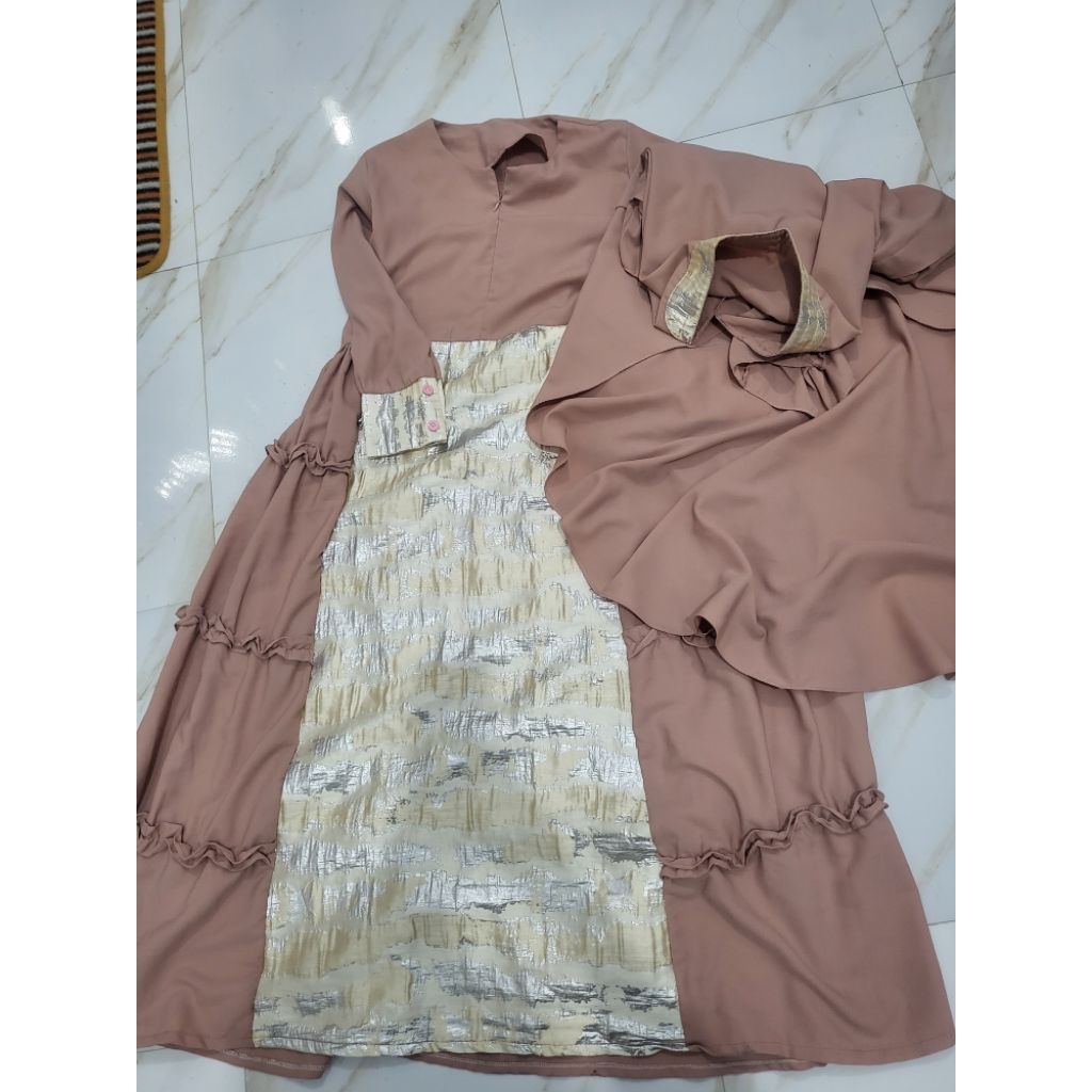 gamis ceruty jersey dan set hijab