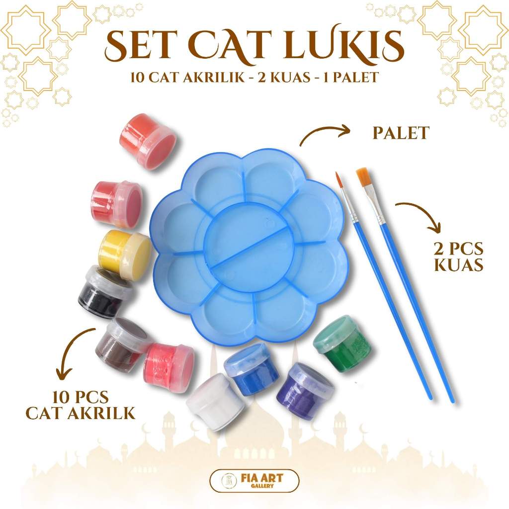 SET CAT LUKIS 10 Cat Akrilik 2 Kuas 1 Palet Lengkap Untuk Melukis