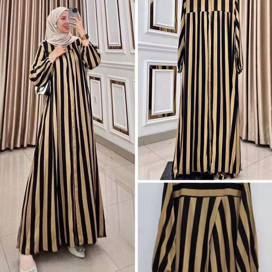 Atiya Dress - Gamis Rayon Kombinasi - Gamis Rayon Motif Salur
