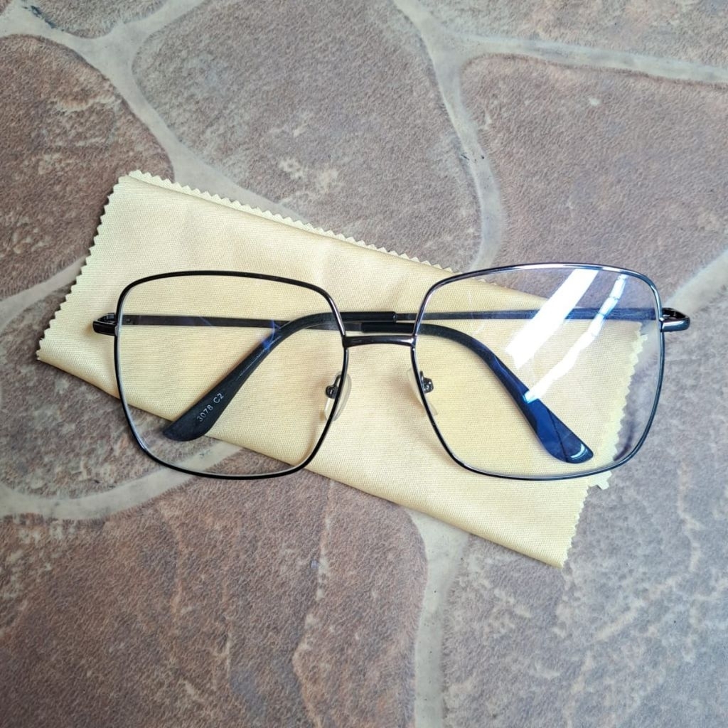 (BATAM) Kacamata Frame Besi Kotak Besar Hitam | Anti Gores | Minus & Normal