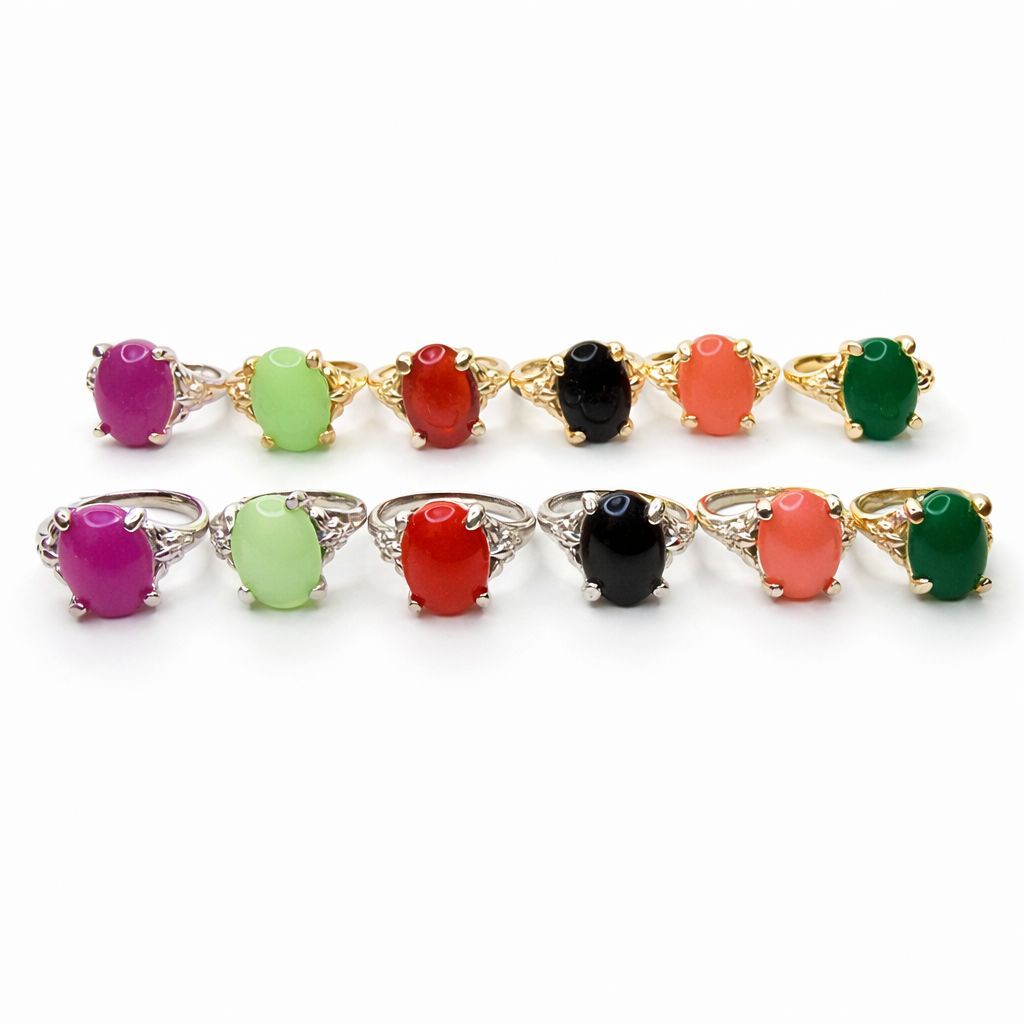 Cincin Batu Warna Oval Elegan Wanita Batu Merah Hijau Hitam Pink Premium Look CW 107