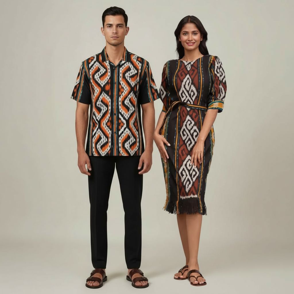 Tenun Couple Pria Wanita Lengan Pendek | Dress Tenun Modern