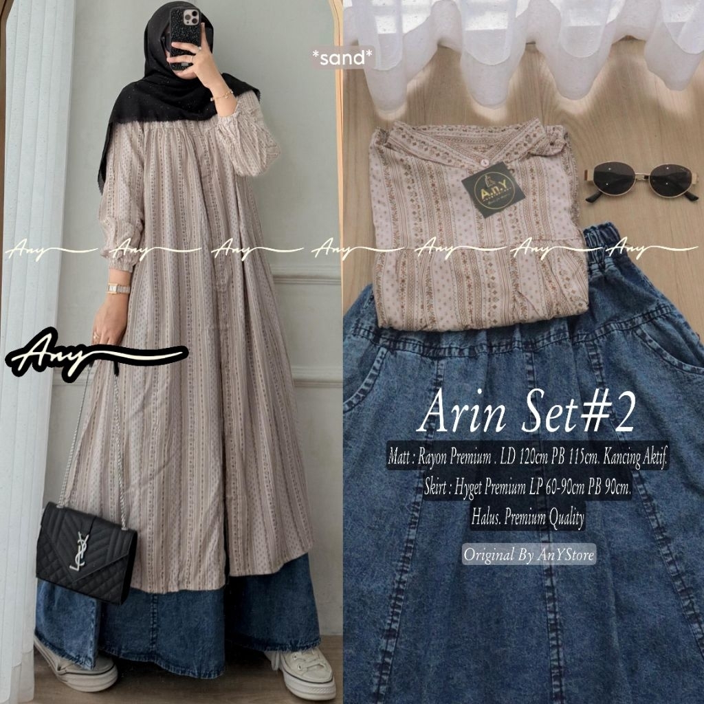 Frizka arin one set rok jeans by A.N.Y midi striped dress one set wanita kekinian rok panjang jeans 