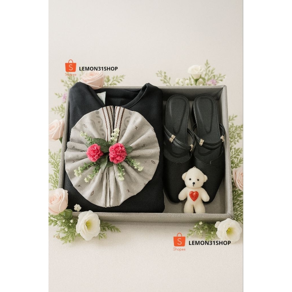 PAKET HANTARAN GAMIS SEPATU SANDAL HIJAB AZARA SESERAHAN PERNIKAHAN GIFT BOX HADIAH WEDDING JILBAB S