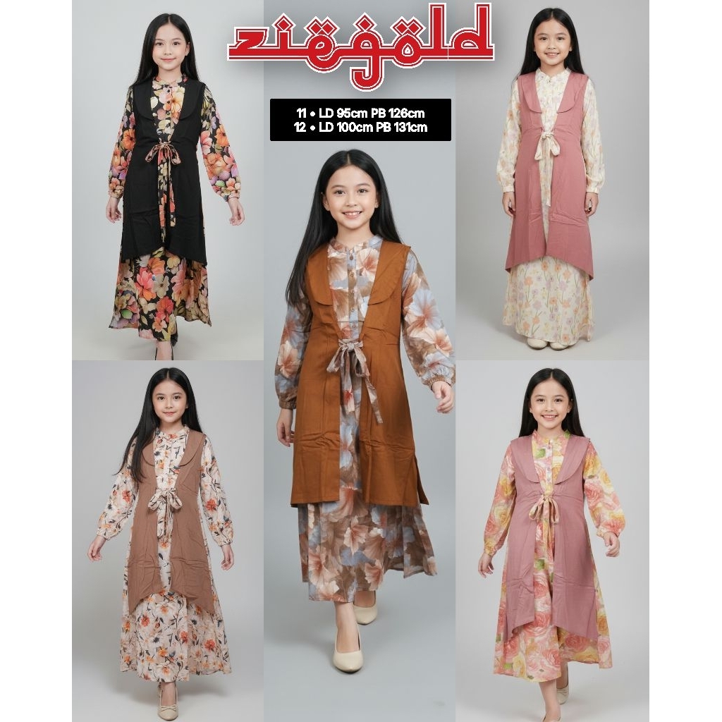 NEW Gamis Maxy Anak Remaja Tanggung ZIE polos Mix Motif rayon model rompi / Gamis Anak tanggung twil