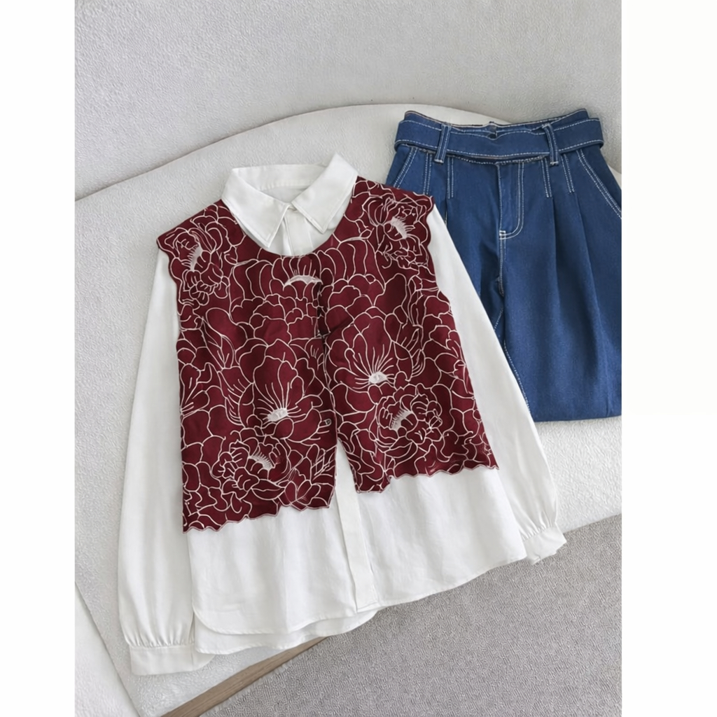 Vallina Outfit - Roseta Top Korean Look Vest Bordel Matt Shakila Premium Roseta Blouse Trendy Elegan