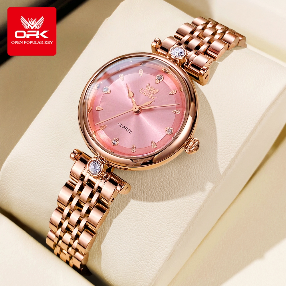 OPK Jam Tangan Wanita Anti Air Kuarsa Stainless Steel Pink Watch Women 6087