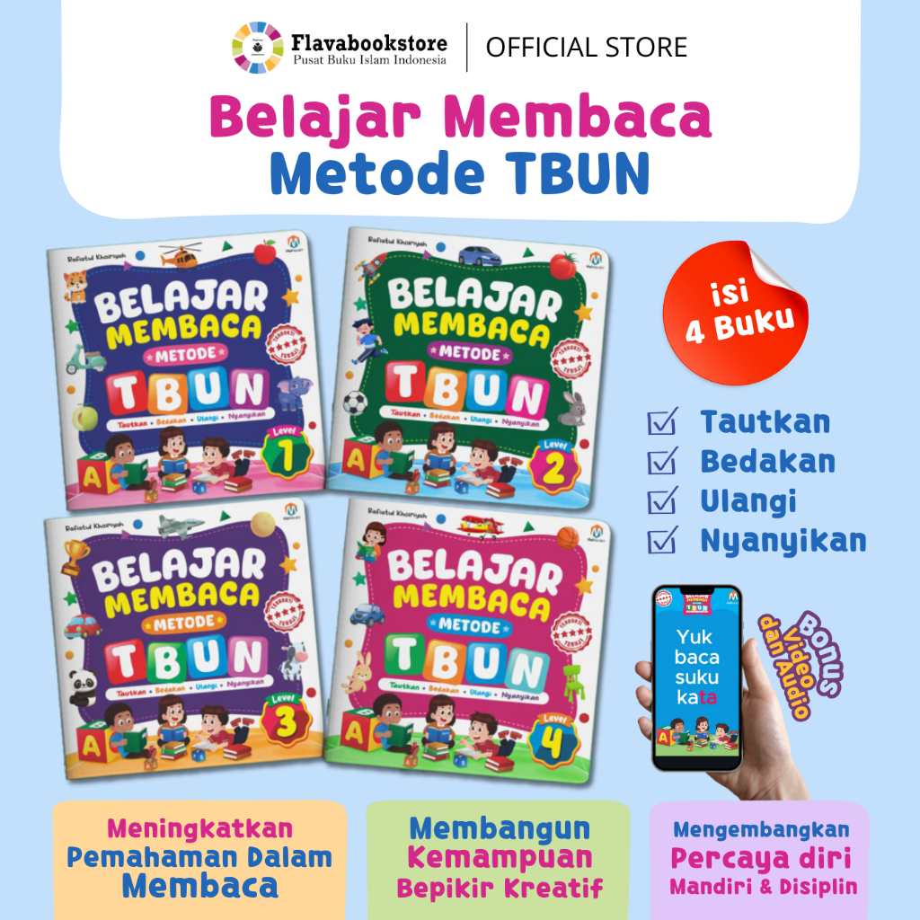 Ziyadbooks - (ISI 4 BUKU) Belajar Membaca Cepat Metode TBUN Tautkan Bedakan Ulangi Nyanyikan Untuk T