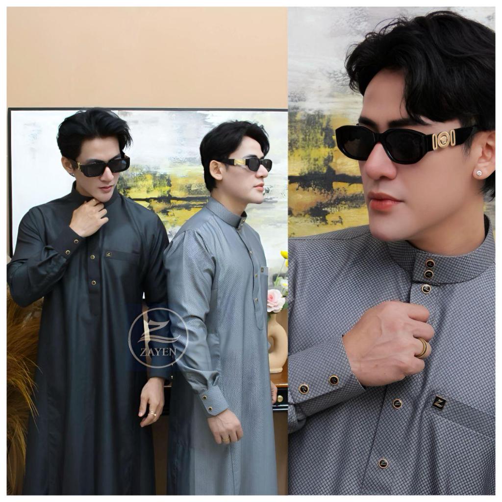Jubah Slimfit pria Gamis Pria Slimfit jubah Qudamah wool zayen hitam kerah jubah pria muslim jubba m