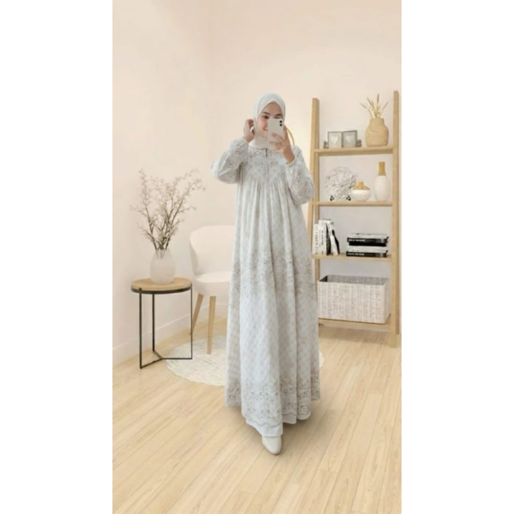 MOSHI DRESS BAHAN KATUN CRESPO BORDIR LD 110 -120 PANJANG 140