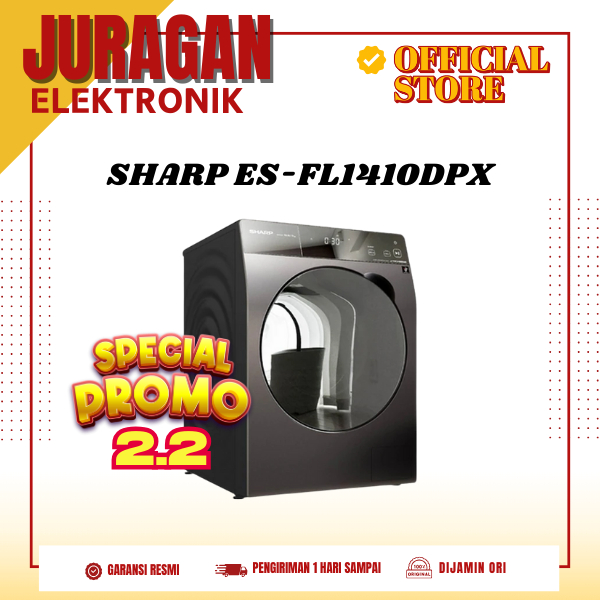 SHARP ES-FL1410DPX Mesin Cuci Washer 10.5KG Dryer 7 Kg J-Tech Inverter Allergant ESFL1410DPX FL1410D
