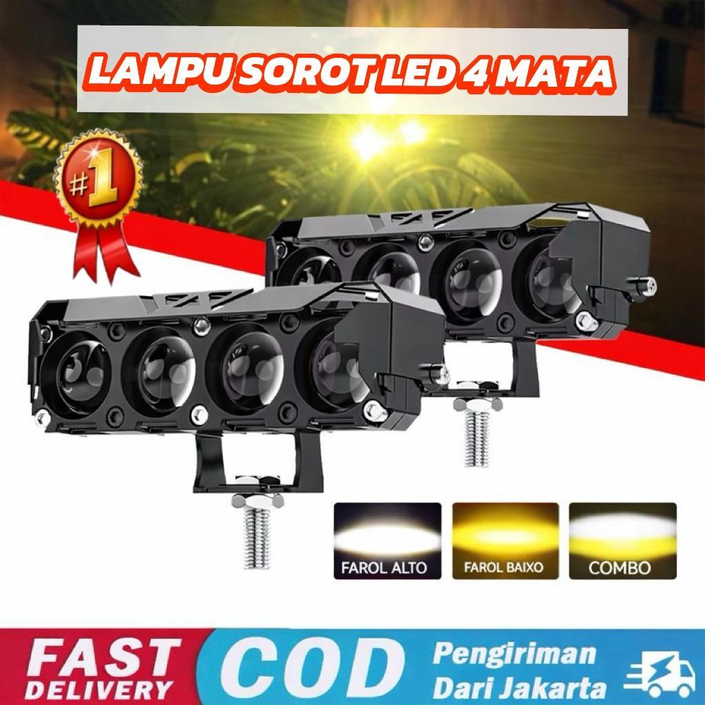 Lampu Sorot Tembak Mobil Lampu LED Tembak Sorot Laser 4 Mata Super Bright - Kuning Putih Universal