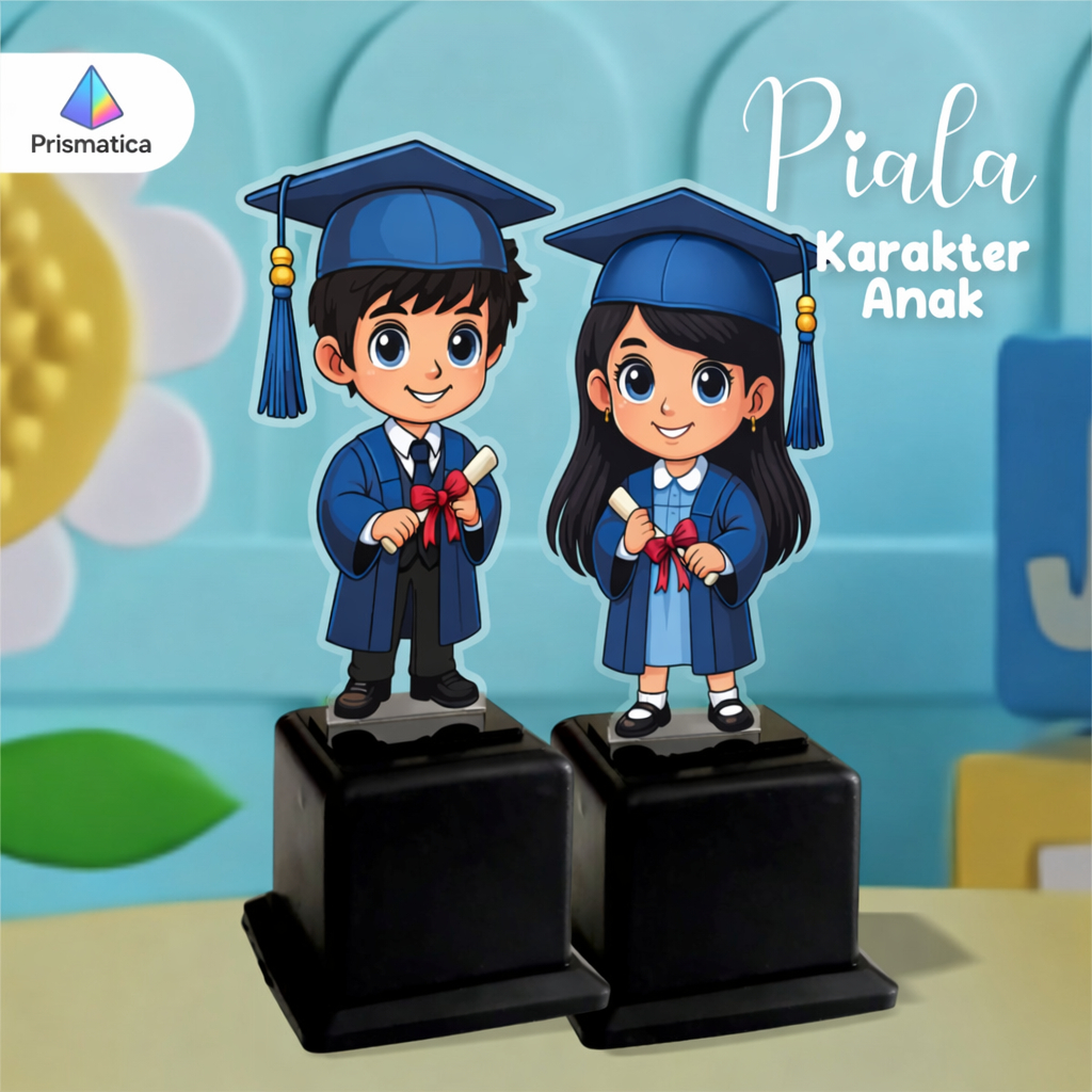 Piala Wisuda Akrilik Karakter Lucu Untuk Kenang Kenangan Perpisahan Sekolah Anak
