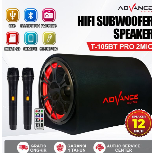 SPEAKER BLUETOOTH SUBWOOFER AC/DC ADVANCE T105 + 2 MIC 12"