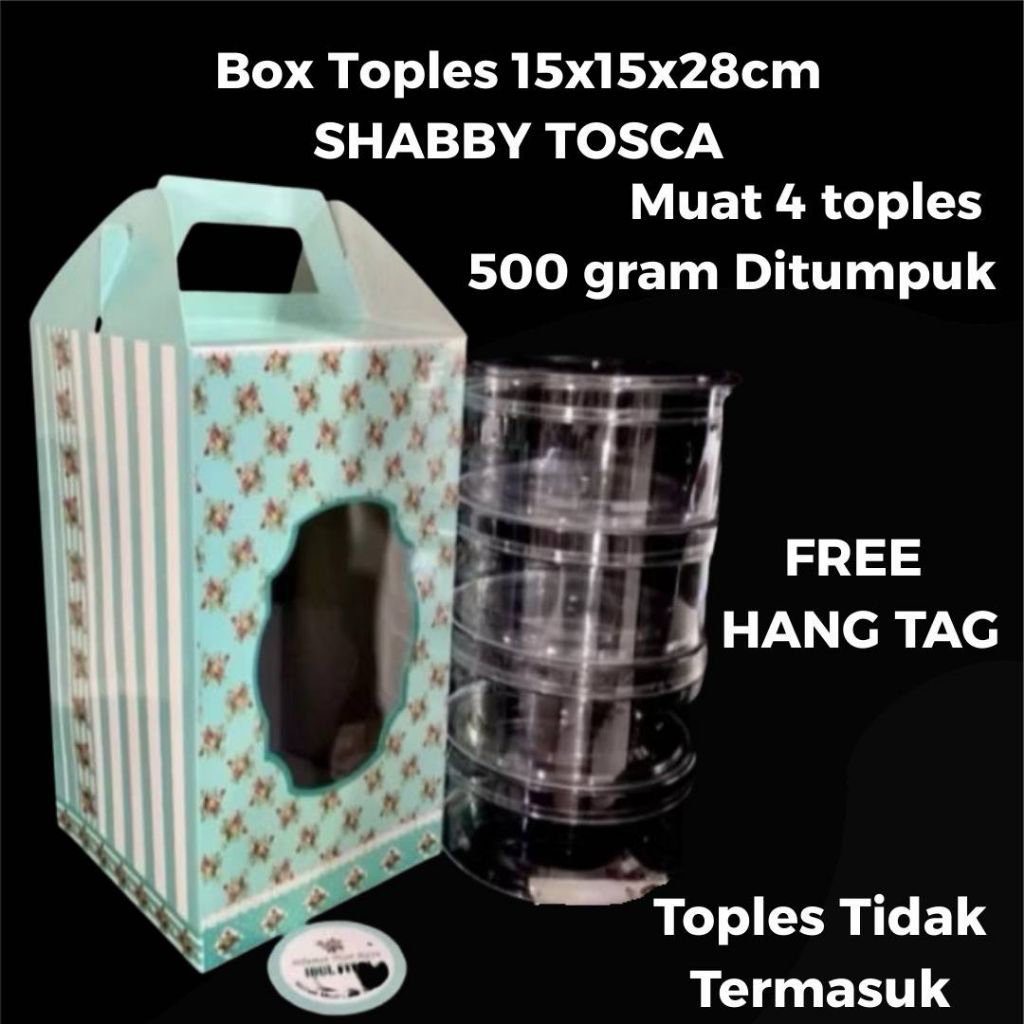 Box Kuker Isi 4 Toples 500gram Ditumpuk Motif Shabby Tosca Uk 15x15x28cm