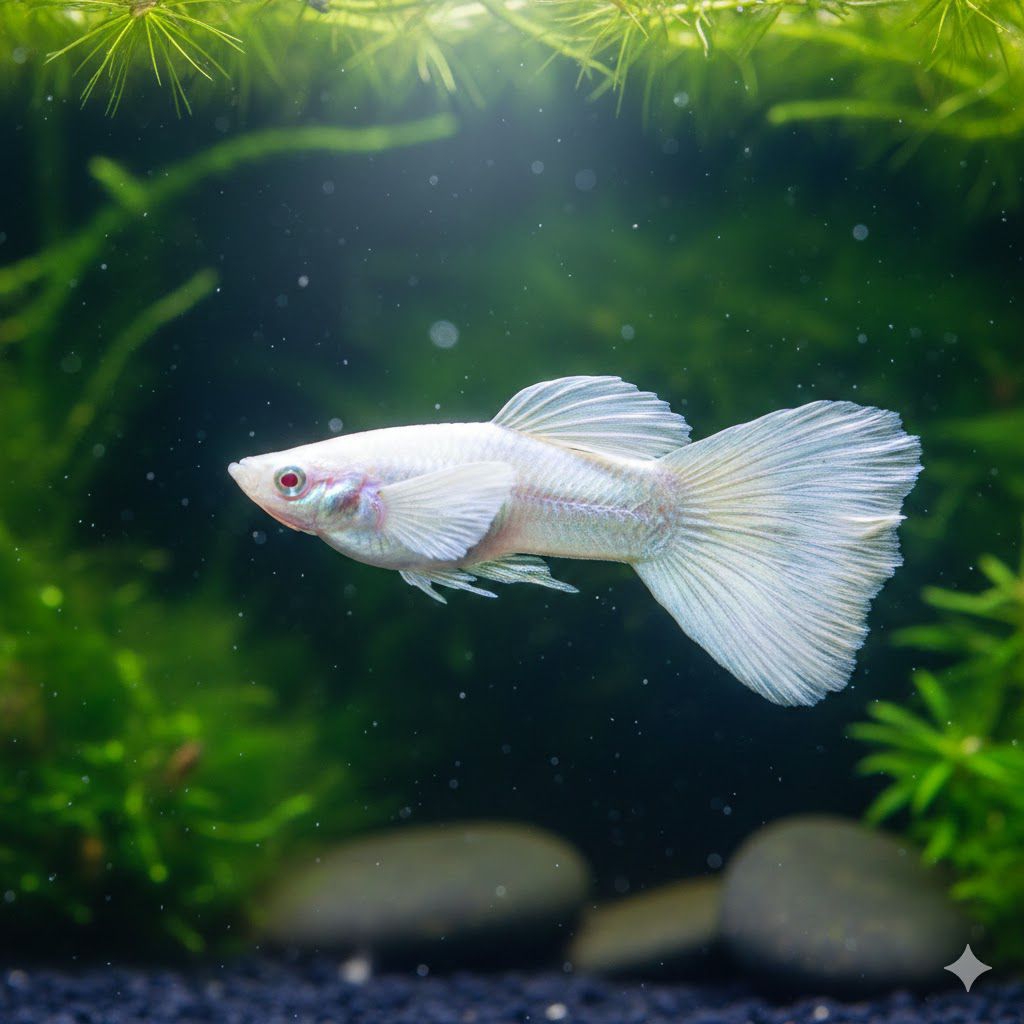 Guppy Albino Full Platinum Jantan