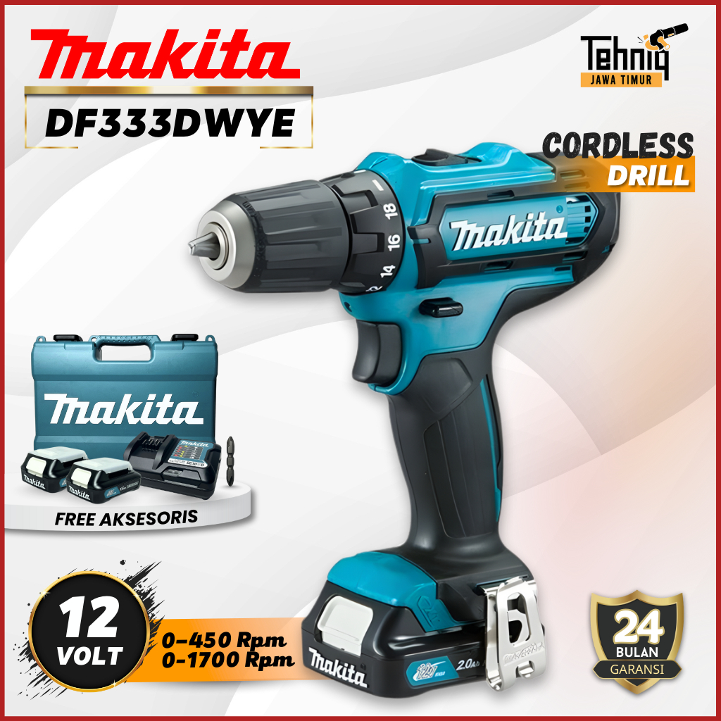 Mesin bor baterai MAKITA DF333DWYE Cordless Driver Drill 12 Volt