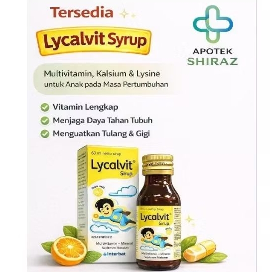 Lycalvit Sirup 60ml - Suplemen Vitamin Anak dengan Lysine & Kalsium