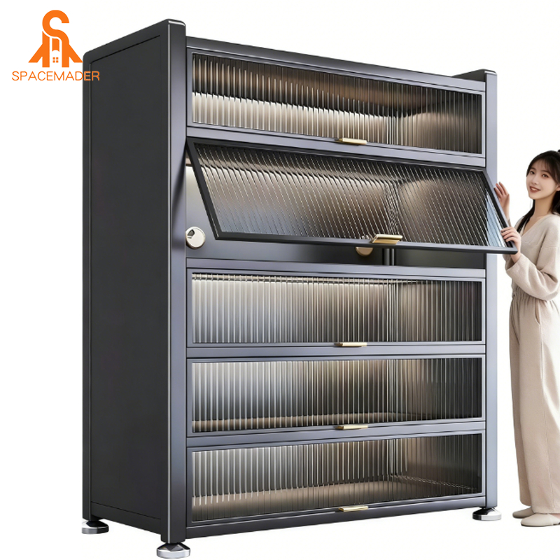 SPACEMADER Lemari Dapur Lemari Piring Aluminium Rak Dapur Besi Serbaguna Lemari Dapur Minimalis